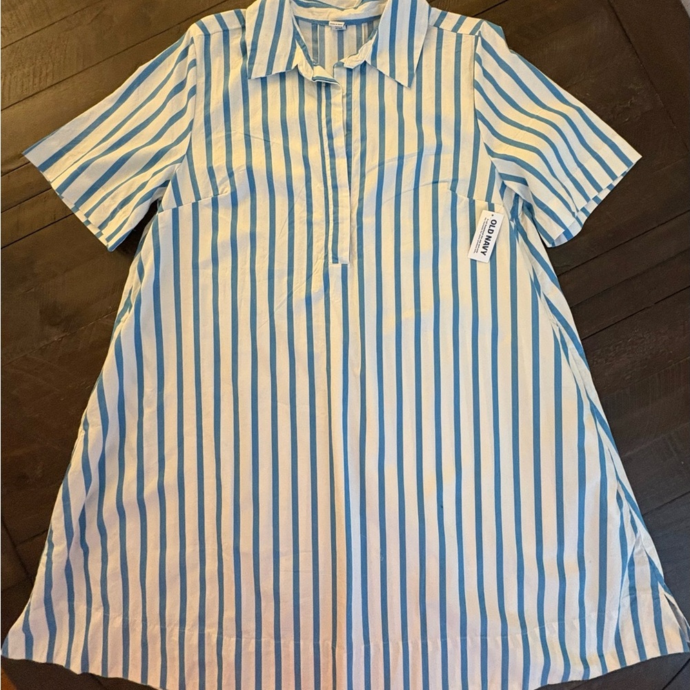 Old Navy Blue & White Striped Shirt Dress – Size Medium – New Without Tags